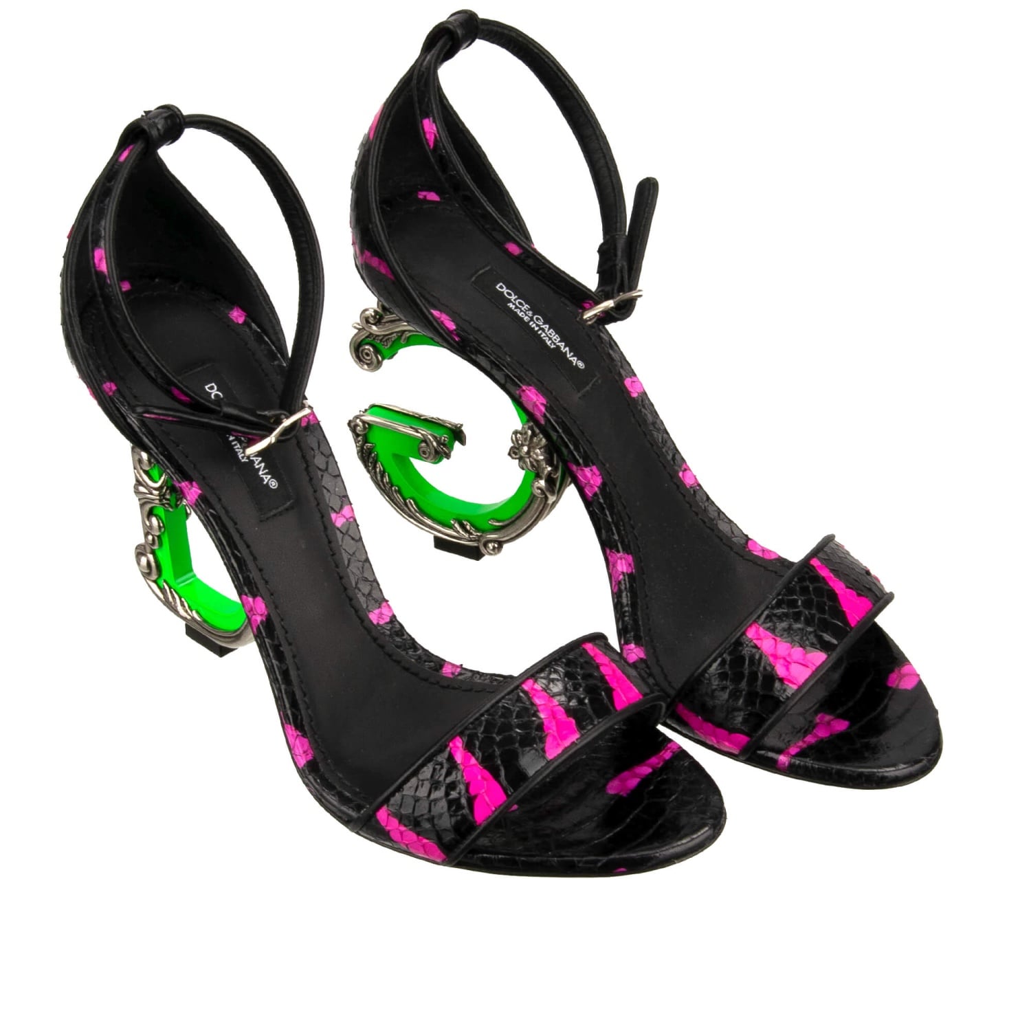 DOLCE & GABBANA DG Baroque Logo Snake High Heel Sandals Pumps